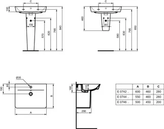 IDEAL STANDARD CONNECT AIR - Waschtisch 550x460x160 mm in weiß, 1 Hahnloch, mit Überlauf - IdealPlus #E0299MA - Weiß (Alpin) mit Ideal Plus, Bild 6