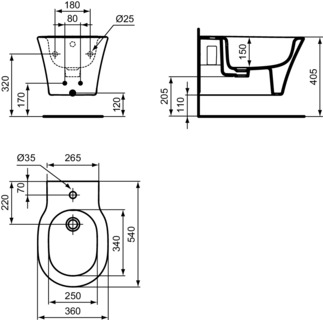 IDEAL STANDARD CONNECT AIR - Wand-Bidet 360x540x295 mm in weiß glänzend, 1 Hahnloch, mit Überlauf #E233501 - Weiß (Alpin), Bild 5