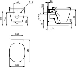 IDEAL STANDARD CONNECT - Wand-WC 370x545x340 mm in weiß glänzend, CL1 Vollspülung 4.5 - 6 l/min, horizontaler Ablauf - CL1, Spültechnologie AquaBlade #E047901 - Weiß (Alpin), Bild 5