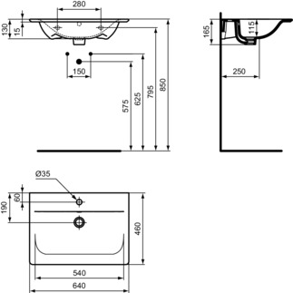 IDEAL STANDARD CONNECT AIR - Möbelwaschtisch 640x460x165 mm in weiß, 1 Hahnloch, mit Überlauf - IdealPlus #E0289MA - Weiß (Alpin) mit Ideal Plus, Bild 5
