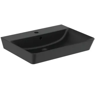 IDEAL STANDARD CONNECT AIR - Waschtisch 600x460x160 mm in schwarz seidenmatt, 1 Hahnloch, mit Überlauf #E0298V3 - Schwarz