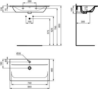 IDEAL STANDARD CONNECT AIR - Möbelwaschtisch 840x460x165 mm in weiß glänzend, 1 Hahnloch, mit Überlauf #E027901 - Weiß (Alpin), Bild 5