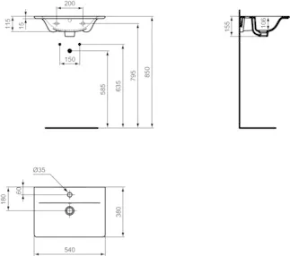 IDEAL STANDARD CONNECT AIR - Möbelwaschtisch 540x380x155 mm in weiß glänzend, 1 Hahnloch, mit Überlauf - Platzsparender Waschtisch #E029601 - Weiß (Alpin), Bild 5