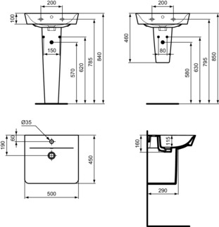 IDEAL STANDARD CONNECT AIR - Waschtisch 500x450x160 mm in weiß glänzend, 1 Hahnloch, mit Überlauf #E030101 - Weiß (Alpin), Bild 6