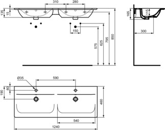 IDEAL STANDARD CONNECT AIR - Doppel- Möbelwaschtisch 1240x460x165 mm in weiß, 2 Hahnlöcher, mit Überlauf - IdealPlus #E0273MA - Weiß (Alpin) mit Ideal Plus, Bild 5