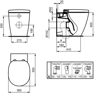IDEAL STANDARD CONNECT - Stand-WC (rückseitig offen) 370x550x400 mm in weiß glänzend, CL1 Vollspülung 4.5 - 6 l/min - CL1 #E052401 - Weiß (Alpin), Bild 7