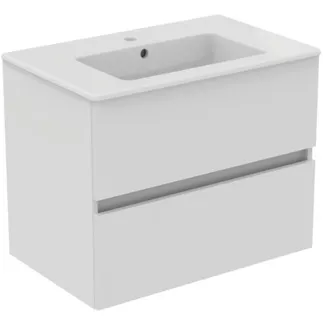 IDEAL STANDARD EUROVIT+ - Möbelpaket 710x450x565 mm in weiß, 1 Hahnloch, mit Überlauf, 2 Schubladen - Grifflos, SoftClosing, Nachhaltig gewonnenes Holz #R0573WG - Hochglanz weiß lackiert