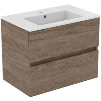 IDEAL STANDARD EUROVIT+ - Möbelpaket 710x450x565 mm in nussbaum geflammt, 1 Hahnloch, mit Überlauf, 2 Schubladen - Grifflos, SoftClosing #R0573Y9 - nussbaum geflammt