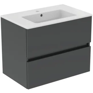 IDEAL STANDARD EUROVIT+ - Möbelpaket 710x450x565 mm in grau, 1 Hahnloch, mit Überlauf, 2 Schubladen - Grifflos, SoftClosing, Nachhaltig gewonnenes Holz #R0573TI