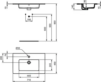 IDEAL STANDARD EUROVIT - Möbelwaschtisch 710x450x140 mm in weiß glänzend, 1 Hahnloch, mit Überlauf #E053501 - Weiß (Alpin), Bild 6