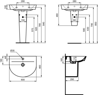 IDEAL STANDARD CONNECT AIR - Waschtisch 600x460x160 mm in weiß, 1 Hahnloch, mit Überlauf - IdealPlus #E0694MA - Weiß (Alpin) mit Ideal Plus, Bild 7