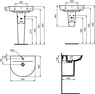 IDEAL STANDARD CONNECT AIR - Waschtisch 550x460x160 mm in weiß, 1 Hahnloch, mit Überlauf - IdealPlus #E0698MA - Weiß (Alpin) mit Ideal Plus, Bild 7