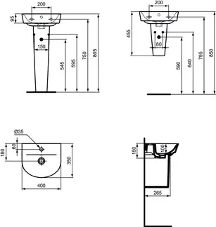 IDEAL STANDARD CONNECT AIR - Handwaschbecken 400x350x150 mm in weiß, 1 Hahnloch, mit Überlauf - Platzsparender Waschtisch, IdealPlus #E0701MA - Weiß (Alpin) mit Ideal Plus, Bild 6