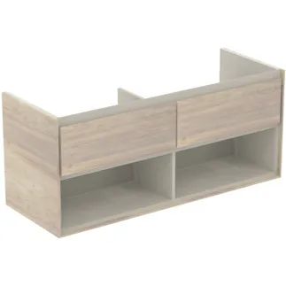 IDEAL STANDARD C.AIR - Waschtisch-Unterschrank 1200x440x517 mm in pinie hell dekor, 2 Schubladen - SoftClosing, Vormontiert #E0829UK - Pinie hell Dekor/ braun matt