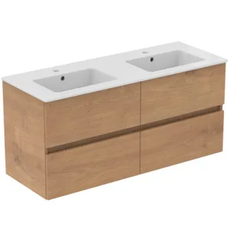 IDEAL STANDARD EUROVIT+ - Doppel- Möbelpaket 1215x455x565 mm in Hamilton eiche, 2 Hahnlöcher, mit Überlauf, 4 Schubladen - Grifflos, SoftClosing #R0577Y8 - Hamilton eiche