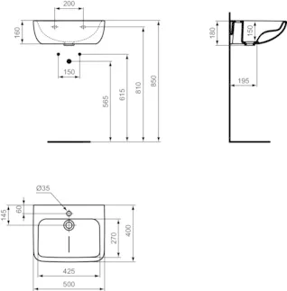 IDEAL STANDARD CONTOUR 21+ - Waschtisch 500x400x175 mm in weiß glänzend, 1 Hahnloch, ohne Überlauf - SmartGuard+ #E1603HY - Weiß (SmartGuard), Bild 2
