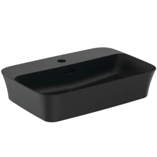 IDEAL STANDARD IPALYSS - Schale 550x380x145 mm in schwarz seidenmatt, 1 Hahnloch, mit Überlauf - Diamatec, Platzsparender Waschtisch #E2077V3 - Schwarz
