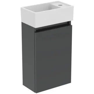 IDEAL STANDARD EUROVIT+ - Möbelpaket 370x210x670 mm in grau, 1 Hahnloch, ohne Überlauf, 1 Tür - Grifflos, SoftClosing, Nachhaltig gewonnenes Holz #R0569TI