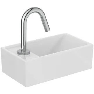 IDEAL STANDARD I.LIFE S - Waschtisch Paket 370x210 mm, 126 mm vertikaler Abstand bis Mitte Auslauf in chrom, 6 l/min (3 bar), 1 Hahnloch, ohne Überlauf, ohne Ablaufgarnitur - Verdeckter Strahlregler #E2134AA - Chrom