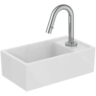 IDEAL STANDARD I.LIFE S - Waschtisch Paket 370x210x120 mm, 126 mm vertikaler Abstand bis Mitte Auslauf in chrom, 6 l/min (3 bar), 1 Hahnloch, ohne Überlauf, ohne Ablaufgarnitur - Verdeckter Strahlregler #E2129AA - Chrom