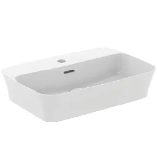 IDEAL STANDARD IPALYSS - Schale 550x380x145 mm in weiß seidenmatt, 1 Hahnloch, mit Überlauf - Diamatec, Platzsparender Waschtisch #E2077V1 - Seidenweiß