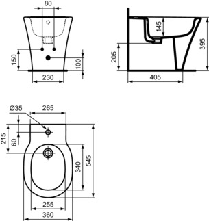 IDEAL STANDARD CONNECT AIR - Stand-Bidet 360x545x395 mm in weiß glänzend, 1 Hahnloch, mit Überlauf #E233401 - Weiß (Alpin), Bild 5