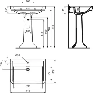 IDEAL STANDARD CALLA - Waschtisch 715x500x175 mm in weiß glänzend, 1 Hahnloch, mit Überlauf #E221901 - Weiß (Alpin), Bild 5