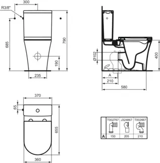 IDEAL STANDARD LDV - Stand-WC für Kombination 355x650x400 mm in weiß glänzend, horizontaler Ablauf - Spültechnologie AquaBlade #E264201 - Weiß (Alpin), Bild 7