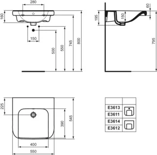 IDEAL STANDARD CONTOUR 21+ - Waschtisch 550x545x195 mm in weiß glänzend, 1 Hahnloch, ohne Überlauf - SmartGuard+ #E3611HY - Weiß (SmartGuard), Bild 5