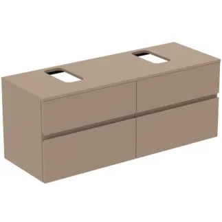 IDEAL STANDARD FINESSE - Waschtisch-Unterschrank 1402x505x558 mm in greige matt, 4 Schubladen - Grifflos, Vollauszug, SoftClosing, Vormontiert, Nachhaltig gewonnenes Holz #E3507UP