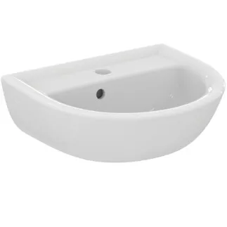 IDEAL STANDARD EUROVIT - Handwaschbecken 450x350x155 mm in weiß glänzend, 1 Hahnloch, mit Überlauf - Platzsparender Waschtisch #E872101 - Weiß (Alpin)