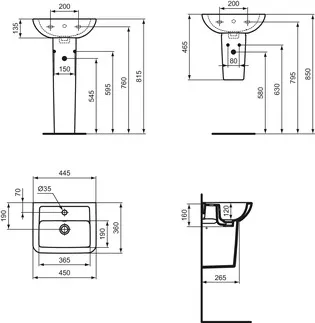 IDEAL STANDARD EUROVIT - Handwaschbecken 450x360x170 mm in weiß glänzend, 1 Hahnloch, mit Überlauf - Platzsparender Waschtisch #K284801 - Weiß (Alpin), Bild 3