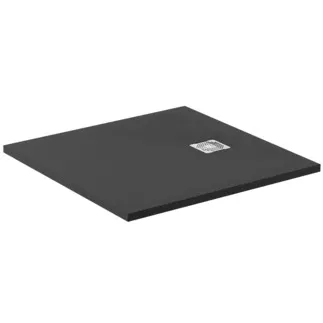 IDEAL STANDARD ULTRA FLAT S - Quadratische Brausewanne 800x800x30 mm in jet black, ohne Ablaufgarnitur - Antibakteriel, Rutschhemmende Oberfläche, Barrierefrei, gemäß DIN 18040, Zuschneidbar, Reparierbar, 30 mm Höhe #K8214FV - Schiefer