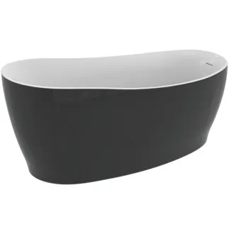 IDEAL STANDARD AROUND - Freistehende Badewanne 1800x850x625 mm in schwarz glänzend, ohne Hahnloch, mit Überlauf, mit Ablaufgarnitur - Reinigungsmittelbeständig, Lichtbeständig #K8715V2 - Schwarz glänzend