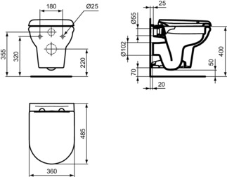 IDEAL STANDARD EXACTO - Wand-WC Paket 360x485x405 mm in weiß glänzend, CL1 Vollspülung 3.9 - 6 l/min, horizontaler Ablauf - CL1, CL2, Randlos, SoftClosing WC, Platzsparendes WC #R002601 - Weiß (Alpin), Bild 8