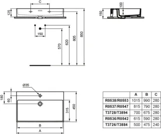 IDEAL STANDARD EXTRA - Waschtisch 500x450x150 mm in weiß glänzend, 1 Hahnloch, mit Überlauf #T372601 - Weiß (Alpin), Bild 6