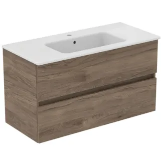 IDEAL STANDARD EUROVIT+ - Möbelpaket 1015x465x565 mm in nussbaum geflammt, 1 Hahnloch, mit Überlauf, 2 Schubladen - Grifflos, SoftClosing #R0575Y9 - nussbaum geflammt
