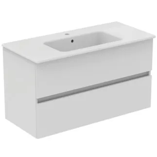 IDEAL STANDARD EUROVIT+ - Möbelpaket 1015x465x565 mm in weiß, 1 Hahnloch, mit Überlauf, 2 Schubladen - Grifflos, SoftClosing, Nachhaltig gewonnenes Holz #R0575WG - Hochglanz weiß lackiert