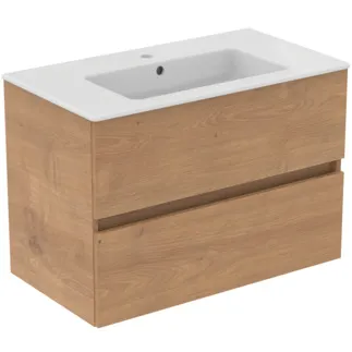 IDEAL STANDARD EUROVIT+ - Möbelpaket 815x450x565 mm in Hamilton eiche, 1 Hahnloch, mit Überlauf, 2 Schubladen - Grifflos, SoftClosing #R0574Y8 - Hamilton eiche