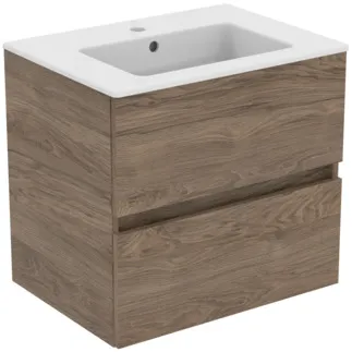 IDEAL STANDARD EUROVIT+ - Möbelpaket 610x450x565 mm in nussbaum geflammt, 1 Hahnloch, mit Überlauf, 2 Schubladen - Grifflos, SoftClosing #R0572Y9 - nussbaum geflammt