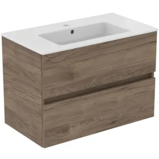 IDEAL STANDARD EUROVIT+ - Möbelpaket 815x450x565 mm in nussbaum geflammt, 1 Hahnloch, mit Überlauf, 2 Schubladen - Grifflos, SoftClosing #R0574Y9 - nussbaum geflammt