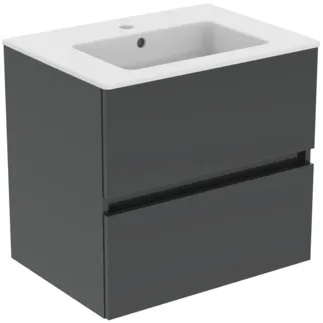 IDEAL STANDARD EUROVIT+ - Möbelpaket 610x450x565 mm in grau, 1 Hahnloch, mit Überlauf, 2 Schubladen - Grifflos, SoftClosing, Nachhaltig gewonnenes Holz #R0572TI