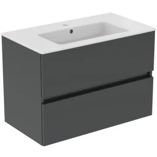IDEAL STANDARD EUROVIT+ - Möbelpaket 815x450x565 mm in grau, 1 Hahnloch, mit Überlauf, 2 Schubladen - Grifflos, SoftClosing, Nachhaltig gewonnenes Holz #R0574TI