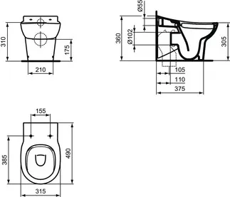 IDEAL STANDARD CONTOUR 21 - Stand-WC (rückseitig offen) 315x490x360 mm in weiß glänzend, CL1 Vollspülung 4.5 - 6 l/min, horizontaler Ablauf - CL1, CL2, Spülrandlose Spültechnologie RimLS #S312301 - Weiß (Alpin), Bild 2