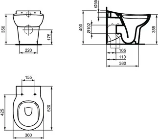 IDEAL STANDARD CONTOUR 21 - Stand-WC (rückseitig offen) 360x520x400 mm in weiß glänzend, CL1 Vollspülung 4.5 - 6 l/min, horizontaler Ablauf - CL1, CL2, Spülrandlose Spültechnologie RimLS #S312601 - Weiß (Alpin), Bild 2