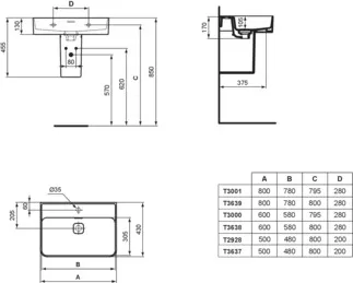IDEAL STANDARD STRADA II - Waschtisch 600x430x170 mm in weiß glänzend, 1 Hahnloch, mit Überlauf #T300001 - Weiß (Alpin), Bild 5
