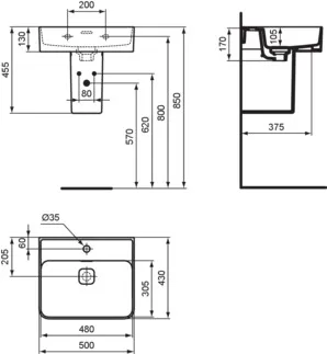 IDEAL STANDARD STRADA II - Waschtisch 500x430x170 mm in weiß, 1 Hahnloch, mit Überlauf - IdealPlus #T3643MA - Weiß (Alpin) mit Ideal Plus, Bild 5