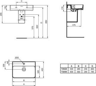 IDEAL STANDARD STRADA II - Waschtisch 600x430x170 mm in weiß glänzend, 1 Hahnloch, mit Überlauf #T300001 - Weiß (Alpin), Bild 7
