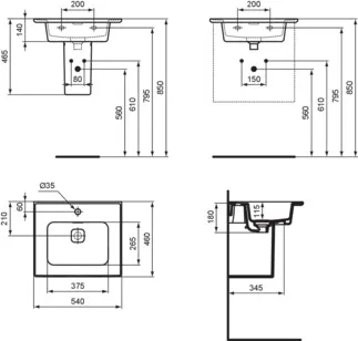 IDEAL STANDARD STRADA II - Möbelwaschtisch 540x460x180 mm in weiß, 1 Hahnloch, mit Überlauf - IdealPlus #T2988MA - Weiß (Alpin) mit Ideal Plus, Bild 6