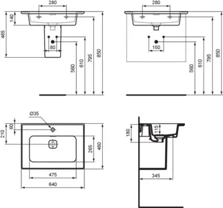 IDEAL STANDARD STRADA II - Möbelwaschtisch 640x460x180 mm in weiß, 1 Hahnloch, mit Überlauf - IdealPlus #T2991MA - Weiß (Alpin) mit Ideal Plus, Bild 7